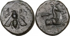 Greek Asia. Ionia, Ephesos. AE 11 mm, 3rd century BC. Obv. Bee. Rev. Forepart of stag right; above, quiver. Cf. SNG von Aulock 265. AE. 1.21 g. 11.00 ...