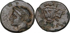 Greek Asia. Ionia, Magnesia ad Maeandrum. AE 14 mm, 400-350 BC. Obv. Head of Apollo left, laureate. Rev. Forepart of bull right. BMC 17-18; Cf. SNG Co...