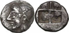 Greek Asia. Ionia, Phokaia. AR Obol, 5th century BC. Obv. Head of Athena (?) right, helmeted. Rev. Incuse square with four fields. cf. SNG Kayhan 522 ...