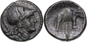 Greek Asia. Syria, Seleucid Kings. Seleukos I Nikator (312-281 BC). AE 19mm. Seleukeia on the Tigris. Obv. Helmeted head of Athena right. Rev. Elephan...