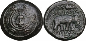 Greek Asia. Syria, Seleucid Kings. Antiochos I Soter (294-261 BC). AE 19 mm. Antioch mint. Obv. Macedonian shield with Seleukid anchor in central boss...
