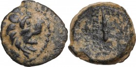 Greek Asia. Syria, Seleucid Kings. Antiochos VII Euergetes (138-129 BC). AE 15 mm. Antioch mint. Obv. Head of lion right. Rev. Club; monogram to outer...