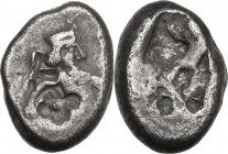 Greek Asia. Persia, Achaemenid Empire. temp. Artaxerxes II to Artaxerxes III (c. 375-340 BC). AR Siglos. Sardes mint. Obv. Persian king right, in knee...