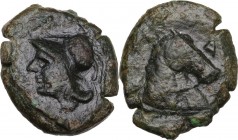 Anonymous. AE Half Unit, after 176 BC. Obv. Helmeted head of Minerva left. Rev. Bridled horse's head right. HN Italy 278; Cr. 17/1a; TV 172. Haeb. pl....