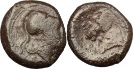 Anonymous. AE Half Unit, Neapolis mint(?), after 276 BC. Obv. Head of Minerva right, helmeted. Rev. Horse' head left. Cr. 17/1g. AE. 5.53 g. 19.00 mm....