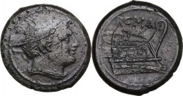 Semilibral series. AE Semuncia, c. 217-215 BC. Obv. Head of Mercury right, wearing winged petasus. Rev. ROMA. Prow right. Cr. 38/7. AE. 6.38 g. 21.30 ...
