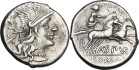 A. Spurius. AR Denarius, 139 BC. Obv. Head of Roma right, helmeted. Rev. Luna in biga right, holding reins and goad. Cr. 230/1. AR. 3.68 g. 18.00 mm. ...