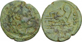 Anonymous. AE Quadrans, 135-125 BC. Obv. Head of Hercules right, wearing lion-skin headdress; behind, mark of value. Rev. Prow of galley right; before...