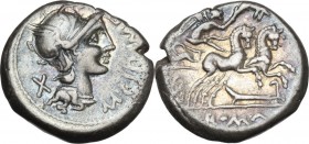 M. Cipius M. f. AR Denarius, 115-114 BC. Obv. Head of Roma right, helmeted. Rev. Victory in biga right, holding reins and palm; below, galley. Cr. 289...