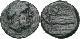 Anonymous. AE Semis, 86 BC. Obv. Laureate head of Saturn right; behind, S. Rev. Prow left; above, ROMA and before, S. Cr. 350B/1. Ae. 5.81 g. 20.00 mm...