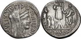 L. Aemilius Lepidus Paullus. AR Denarius, 62 BC. Obv. Head of Concordia right, veiled and diademed. Rev. Trophy; to right, L. Aemilius Paullus; to lef...