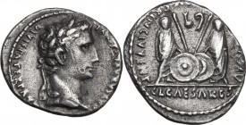 Augustus (27 BC - 14 AD). AR Denarius. Lugdunum (Lyon) mint. Struck 2 BC-12 AD. Obv. Laureate head right. Rev. Caius and Lucius Caesars standing facin...