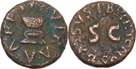 Augustus (27 BC - 14 AD). AE Quadrans, Bassus, Capella, Blandus and Catullus as III Viri Monetales, 4 BC. Obv. Bowl shaped altar, garlanded. Rev. Lege...