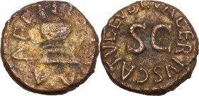 Augustus (27 BC - 14 AD). AE Quadrans, Bassus, Capella, Blandus and Catullus as III Viri Monetales, 4 BC. Obv. Bowl shaped altar, garlanded. Rev. Lege...