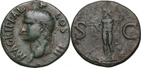 Agrippa (died 12 BC). AE As. Struck under (Gaius) Caligula, 37-41 AD. Obv. Head left, wearing rostral crown. Rev. Neptune standing left, holding small...