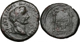 Tiberius as Caesar (4-14 AD). AE As. Lugdunum mint. Struck under Augustus, 13-14 AD. Obv. Laureate head right. Rev. Front elevation of the Altar of Lu...