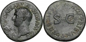 Drusus (died 23 AD). AE As. Struck under Tiberius, 21-22 AD. Obv. Bare head left. Rev. Legend around large SC. RIC I (2nd ed.) (Tib.) 45. AE. 9.82 g. ...