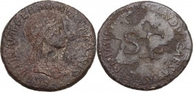 Agrippina senior, daughter of Agrippa, wife of Germanicus (died in 33 AD). AE Sestertius. Struck under Claudius. Obv. Draped bust right, hair in long ...