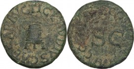 Claudius (41-54). AE Quadrans, 41 AD. Obv. Modius set on three legs. Rev. Legend around large SC. RIC I (2nd ed.) 84. AE. 2.58 g. 17.00 mm. VF.