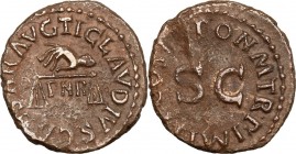 Claudius (41-54). AE Quadrans. Rome mint. Struck 42 AD. Obv. Hand left, holding scales. Rev. Legend around large SC. RIC I (2nd ed.) 91. AE. 2.84 g. 1...