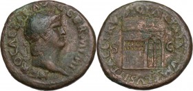 Nero (54-68). AE As, c. 65 AD. Obv. Laureate head right. Rev. Temple of Janus, with latticed windows to left and garland hung across closed double doo...