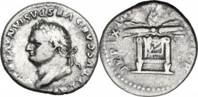 Titus (79-81). AR Denarius, 80 AD. Obv. Head left, laureate. Rev. Thunderbolt laying on square seat. RIC II-p. 1 (2nd ed.) 120. AR. 3.26 g. 17.00 mm. ...