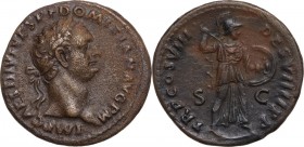 Domitian (81-96). AE As. Struck 82 AD. Obv. Laureate head right. Rev. Minerva standing right, holding spear and shield. RIC II-p. 1 (2nd ed.) 110. AE....