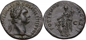 Domitian (81-96). AE As, c. 92-94 AD. Obv. Laureate head right. Rev. Fortuna standing left, holding rudder and cornucopiae. RIC II-p. 1 (2nd ed.) 755....