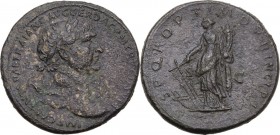 Trajan (98-117). AE Sestertius, 103-111. Obv. Bust right, laureate, draped on left shoulder. Rev. Fortuna standing left, holding rudder and cornucopia...