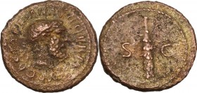 Trajan (98-117). AE Quadrans. Rome mint. Struck circa AD 98-102. Obv. Bust of Hercules right, with lion's skin. Rev. Club. RIC II 699. AE. 2.27 g. 16....