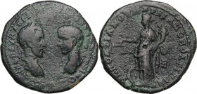 Macrinus and Diadumenian (217-218). AE Pentassarion, Marcianopolis mint (Moesia Inferior). Obv. Heads of Macrinus, laureate, and Diadumenian, bare, fa...