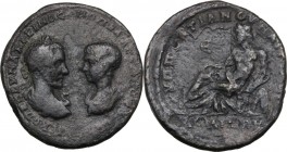 Macrinus and Diadumenian (217-218). AE 27 mm. Marcianopolis mint (Moesia Inferior). Obv. Laureate, draped, and cuirassed bust of Macrinus and barehead...