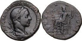 Severus Alexander (222-235). AE Sestertius. Obv. Laureate and draped bust right. Rev. Jupiter seated left, holding Victory and sceptre. RIC IV 560; C....