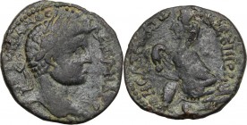 Severus Alexander (222-235). AE 25 mm. Edessa mint (Mesopotamia). Obv. Laureate bust right. Rev. The Tyche of Antioch seated on rocks to left; below l...