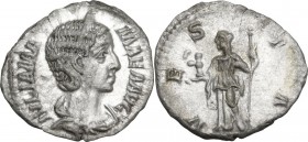 Julia Mamaea, mother of Severus Alexander (died 225 AD). AR Denarius. Struck under Severus Alexander, 226 AD. Obv. Draped bust right, wearing stephane...