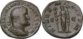 Maximinus I (235-238). AE Sestertius, late 236-237 AD. Obv. Laureate, draped, and cuirassed bust right. Rev. Fides standing facing, head left, holding...