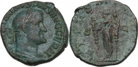 Maximinus I (235-238). AE Sestertius, 236-237 AD. Obv. Laureate, draped and cuirassed bust right. Rev. Fides standing facing, head left, holding signu...