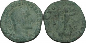 Maximinus I (235-238). AE Sestertius, 236-237 AD. Obv. Laureate, draped, and cuirassed bust right. Rev. Victory advancing right, holding palm frond an...