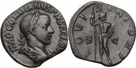 Gordian III (238-244). AE Sestertius. Obv. Laureate, draped and cuirassed bust right. Rev. Jupiter standing front, head right, holding sceptre and thu...