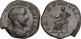 Gordian III (238-244). AE Sestertius, 241 AD. Obv. Laureate, draped, and cuirassed bust right. Rev. Apollo seated left, holding branch and resting elb...