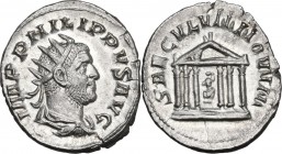 Philip I (244-249). AR Antoninianus. Commemorating the 1000th anniversary of Rome. Struck 248-249 AD. Obv. Radiate, draped, and cuirassed bust right. ...