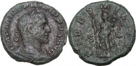 Philip I (244-249). AE As, 248 AD. Obv. Laureate, draped and cuirassed bust right. Rev. Felicitas standing left, holding long caduceus and cornucopia....