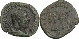 Philip I (244-249). AE Sestertius. Obv. Bust right, laureate, draped, cuirassed. Rev. Four standards, the third from the left is a legionary eagle. RI...