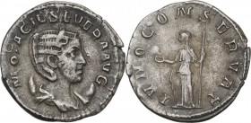 Otacilia Severa, wife of Philip I (244-249). AR Antoninianus. Struck under Philip I. Obv. Bust right, diademed, draped, on crescent. Rev. Juno standin...