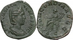 Otacilia Severa, wife of Philip I (244-249). AE Sestertius. Struck under Philip I. Obv. Diademed and draped bust right. Rev. Concordia seated left, ho...