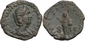 Otacilia Severa, wife of Philip I (244-249). AE Sestertius. Struck under Philip I. Obv. Bust right, diademed, draped. Rev. Pietas standing left, raisi...