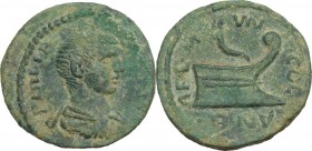 Philip II (244-249). AE 19, Coela mint (Thrace). Obv. Draped and cuirassed bust right, head bare. Rev. Prow to right; above, cornucopia. Varbanov III ...