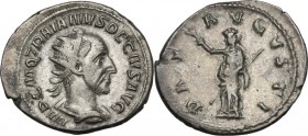 Trajan Decius (249-251). AR Antoninianus. Obv. Bust right, radiate, draped, cuirassed. Rev. Pax standing left, holding branch and scepter. RIC IV 27. ...