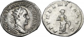 Trajan Decius (249-251). AR Antoninianus, Mediolanum mint, 250-251. Obv. Bust right, radiate, draped, cuirassed. Rev. Abundantia standing right, empty...