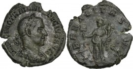 Trajan Decius (249-251). AE As, 250 AD. Obv. Laureate, draped and cuirassed bust right. Rev. Liberalitas standing facing, head left, holding abacus an...